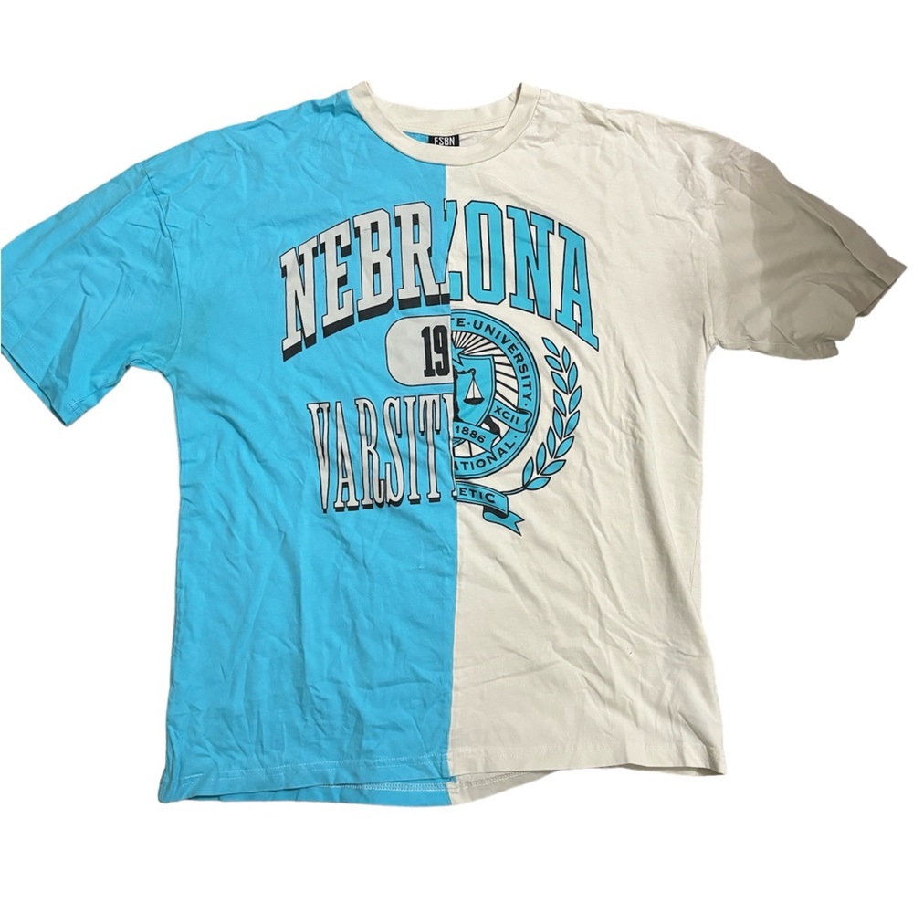 Blue&White College Graphic Tee Oversized Medium - Picture 1 of 5